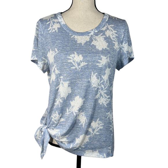 Bobeau Medium Michelle Side Tie Knit Top Floral Stretch Short Sleeve Lightweight - Picture 1 of 8